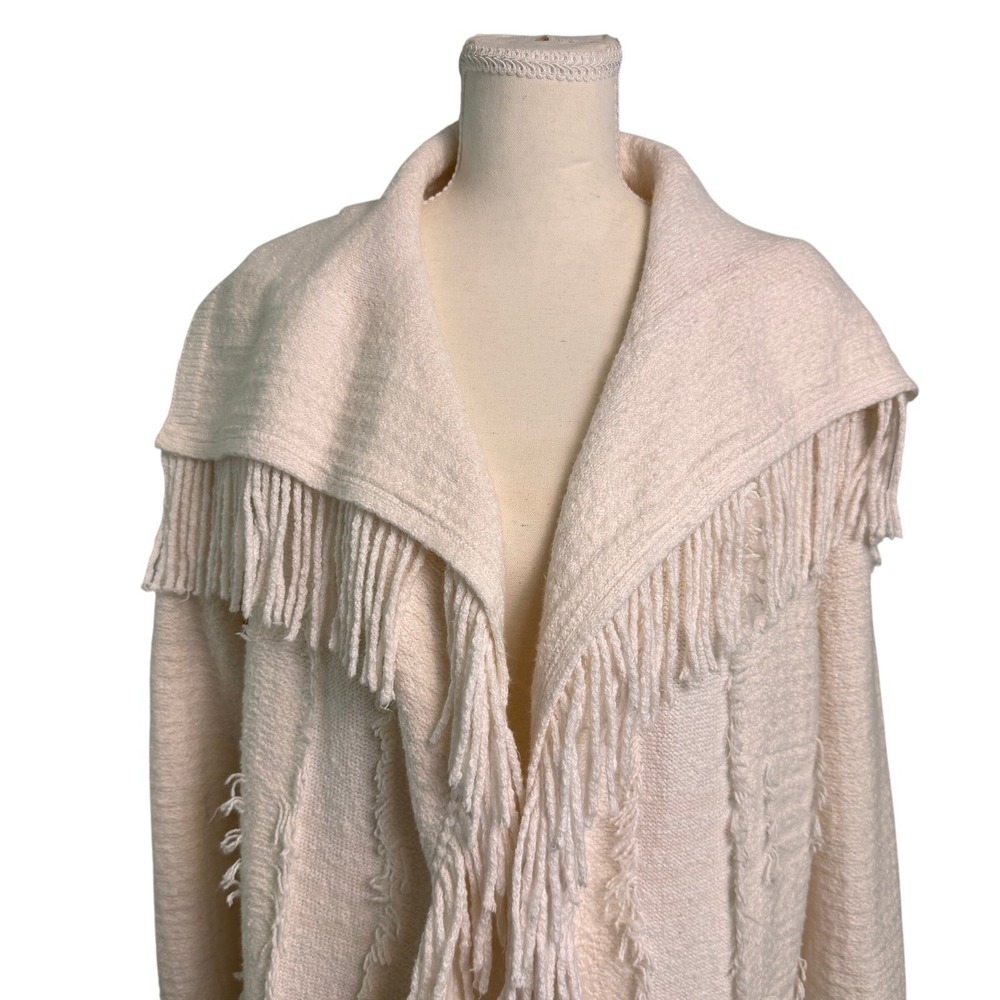 Pure Jill Knit Cardigan Womens L Cream Chunky Fringe Southwestern Western Boho - Picture 2 of 13